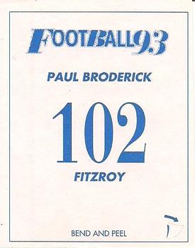 1993 Select AFL Stickers #102 Paul Broderick Back